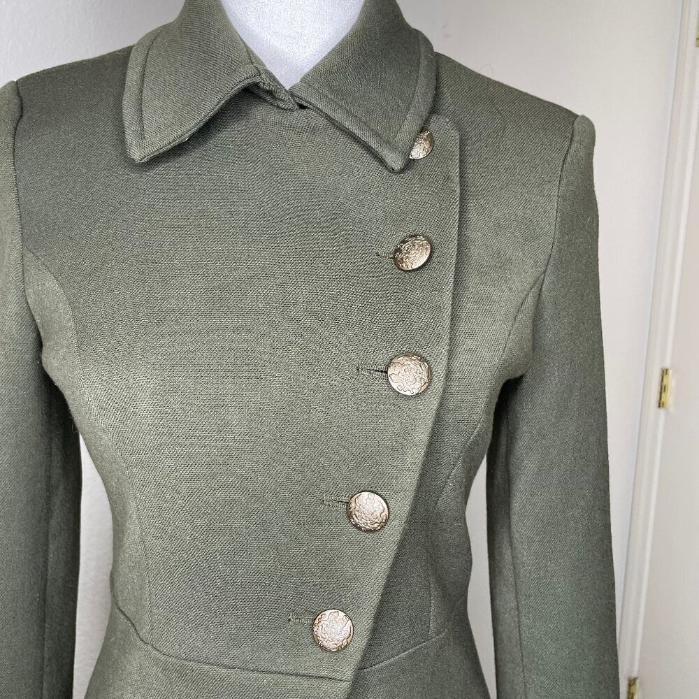 FOREVER 21 Whimsigoth Asymmetric Military Button Olive Green Blazer Jacket S - Picture 3 of 10